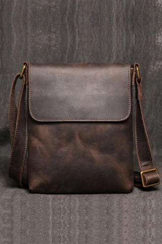 Vintage Schultertasche Einfache Umhängetasche Echtes Leder Herrentasche Große Kapazität Ipad Tasche