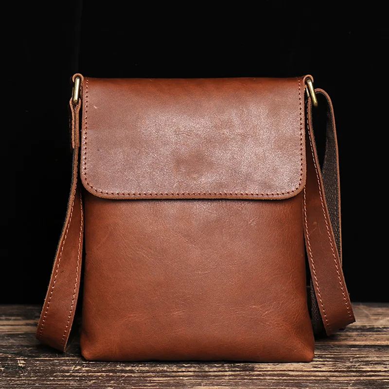 Vintage Schultertasche Einfache Umhängetasche Echtes Leder Herrentasche Große Kapazität Ipad Tasche - Dunkelbraun