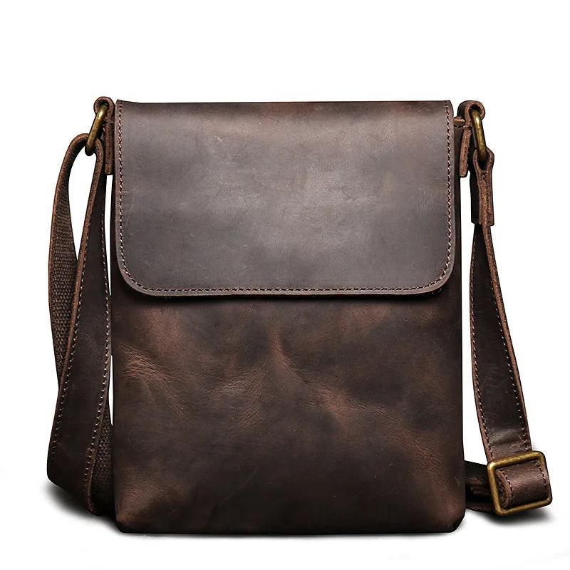 Vintage Schultertasche Einfache Umhängetasche Echtes Leder Herrentasche Große Kapazität Ipad Tasche - Dunkelbraun