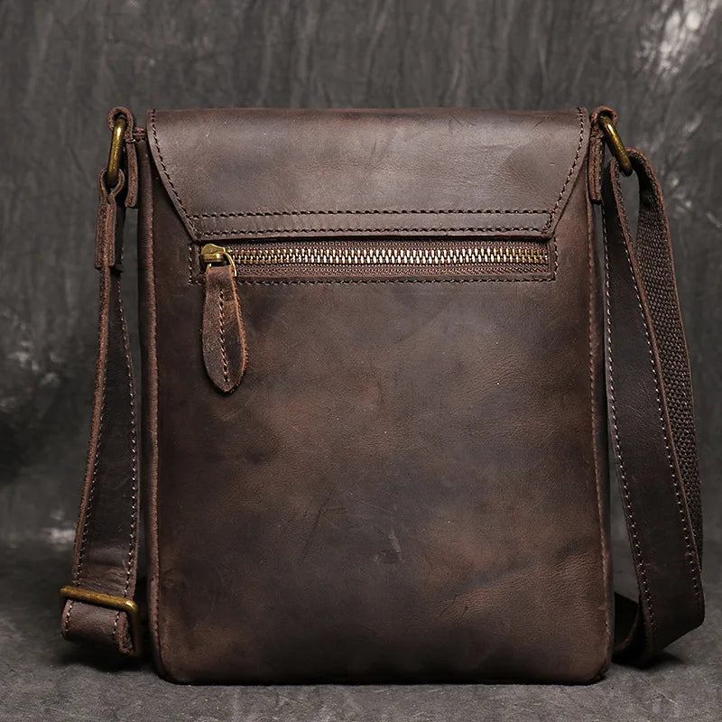 Vintage Schultertasche Einfache Umhängetasche Echtes Leder Herrentasche Große Kapazität Ipad Tasche - Dunkelbraun