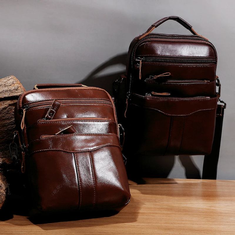 Vintage-umhängetasche Aus Echtem Leder Für Herren Lässige Handtasche Für Umhängetaschen Aus Naturleder Umhängetasche Für - Braun