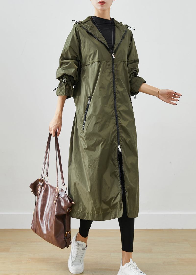 Armee Grün Spandex Trenchcoat Mit Kordelzug Herbst - Damen-Trenchcoats