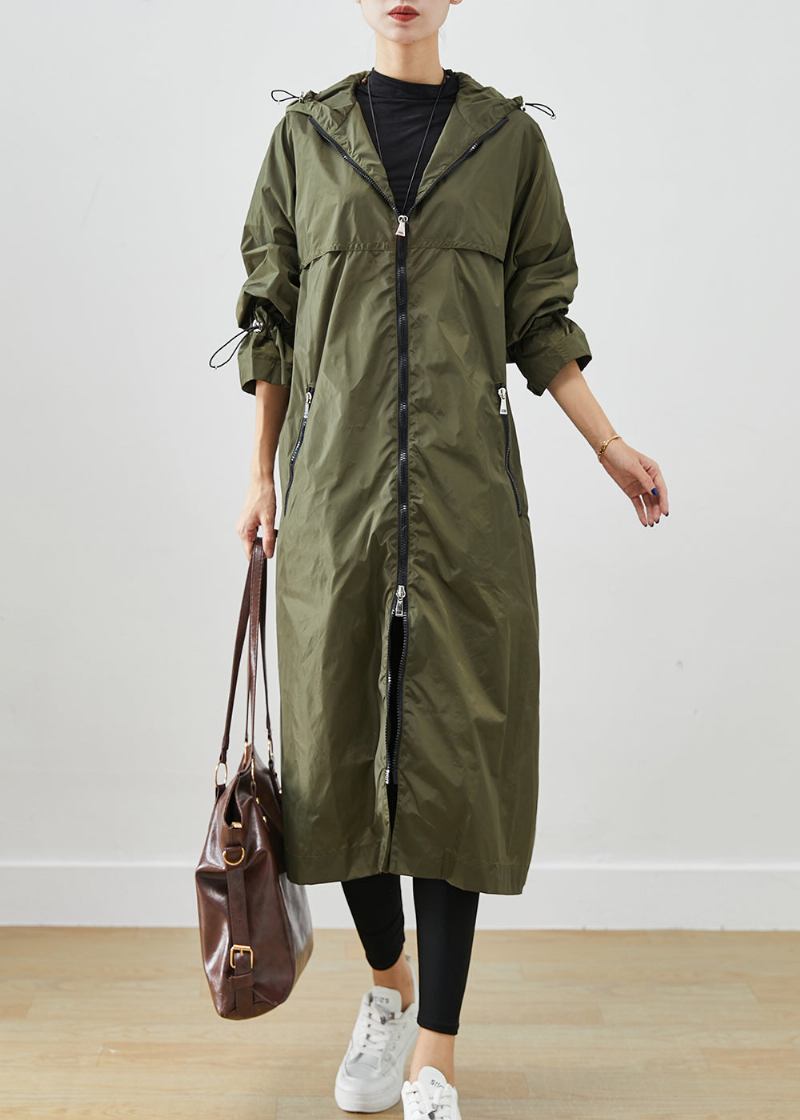 Armee Grün Spandex Trenchcoat Mit Kordelzug Herbst - Damen-Trenchcoats