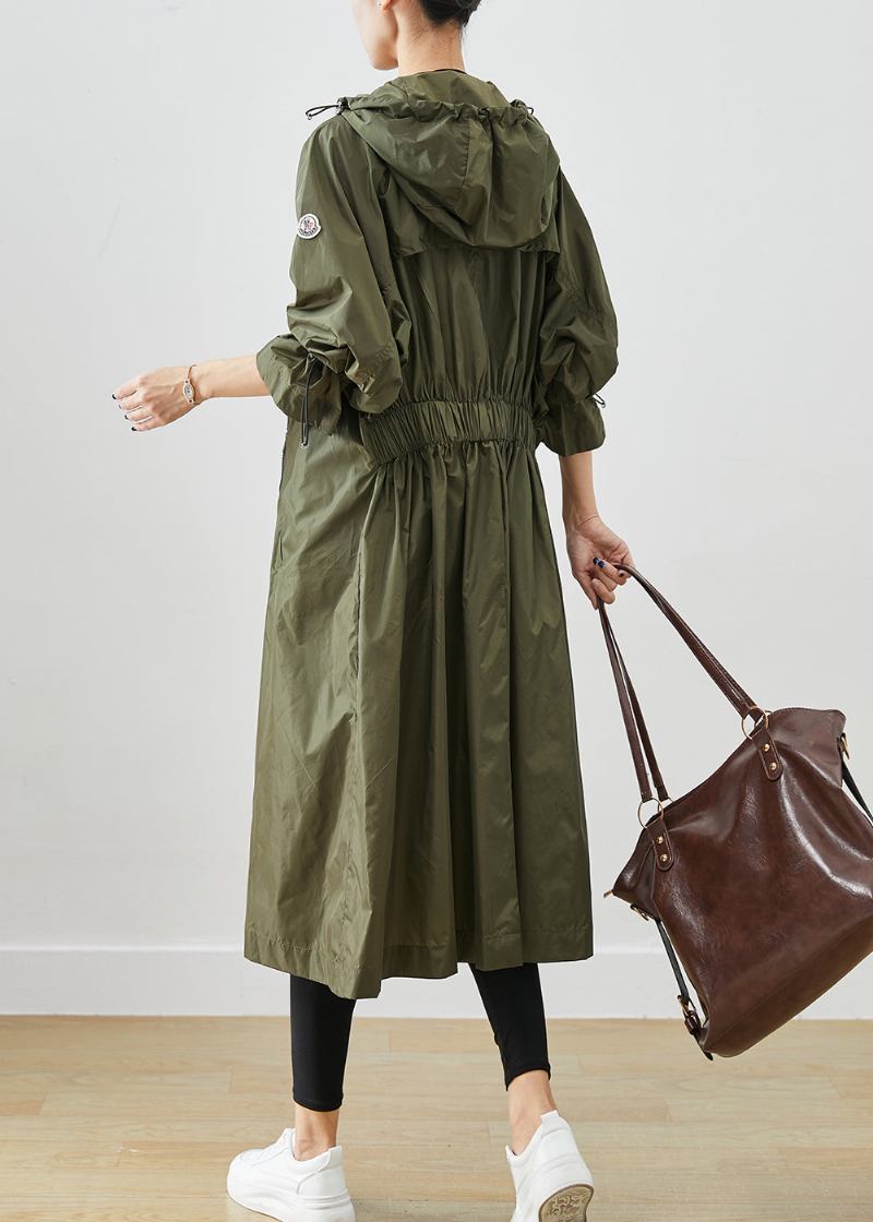 Armee Grün Spandex Trenchcoat Mit Kordelzug Herbst - Damen-Trenchcoats