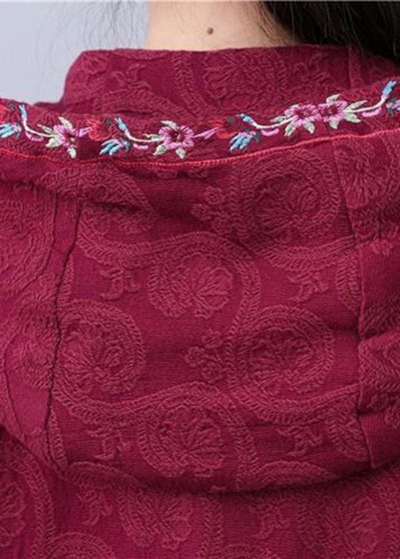 Art Brick Red Kapuzen Bestickt Jacquard Langen Mantel Herbst - Damen-Trenchcoats