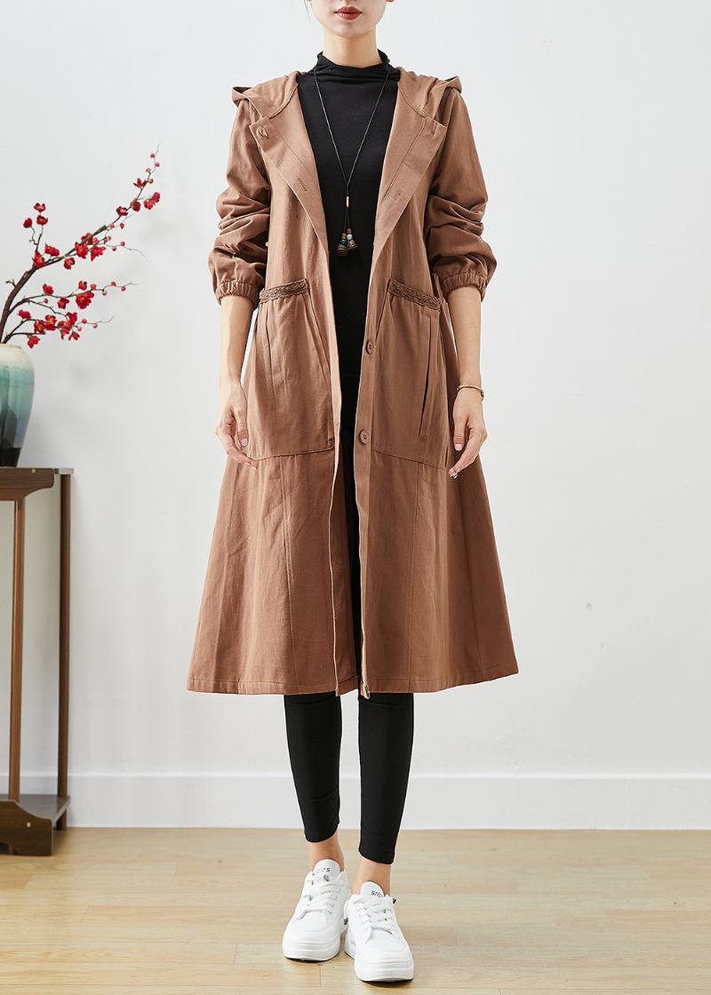 Art Coffee Kapuzentaschen Baumwoll Trenchcoats Herbst - Damen-Trenchcoats