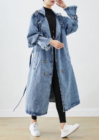 Art Hellblau Revers Zweireiher Denim Trenchcoats Herbst