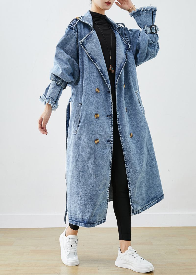 Art Hellblau Revers Zweireiher Denim Trenchcoats Herbst - Damen-Trenchcoats