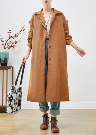 Art Khaki Rüschen Patchwork Asymmetrische Cord Trenchcoat Herbst