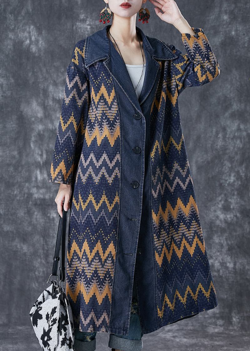 Art Navy Übergroßer Print Jeansmantel Outwear Herbst - Damen-Trenchcoats