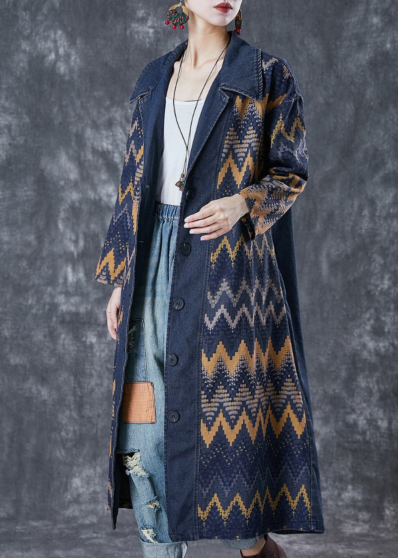 Art Navy Übergroßer Print Jeansmantel Outwear Herbst - Damen-Trenchcoats