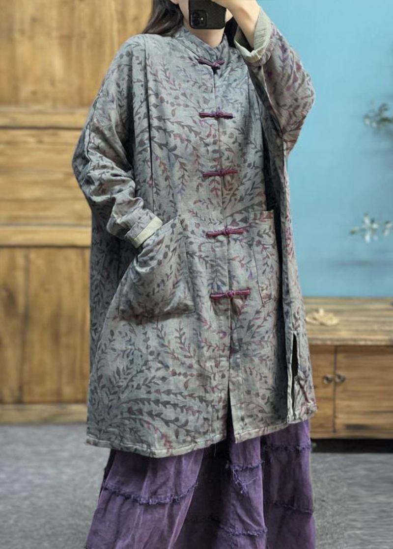 Baumwoll-trenchcoat Mit Blauem Print Und Chinesischen Knöpfen Frühling - Damen-Trenchcoats