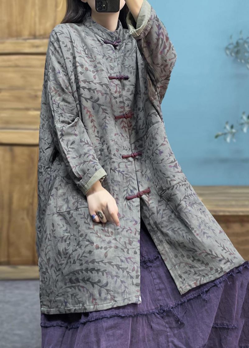 Baumwoll-trenchcoat Mit Blauem Print Und Chinesischen Knöpfen Frühling - Damen-Trenchcoats