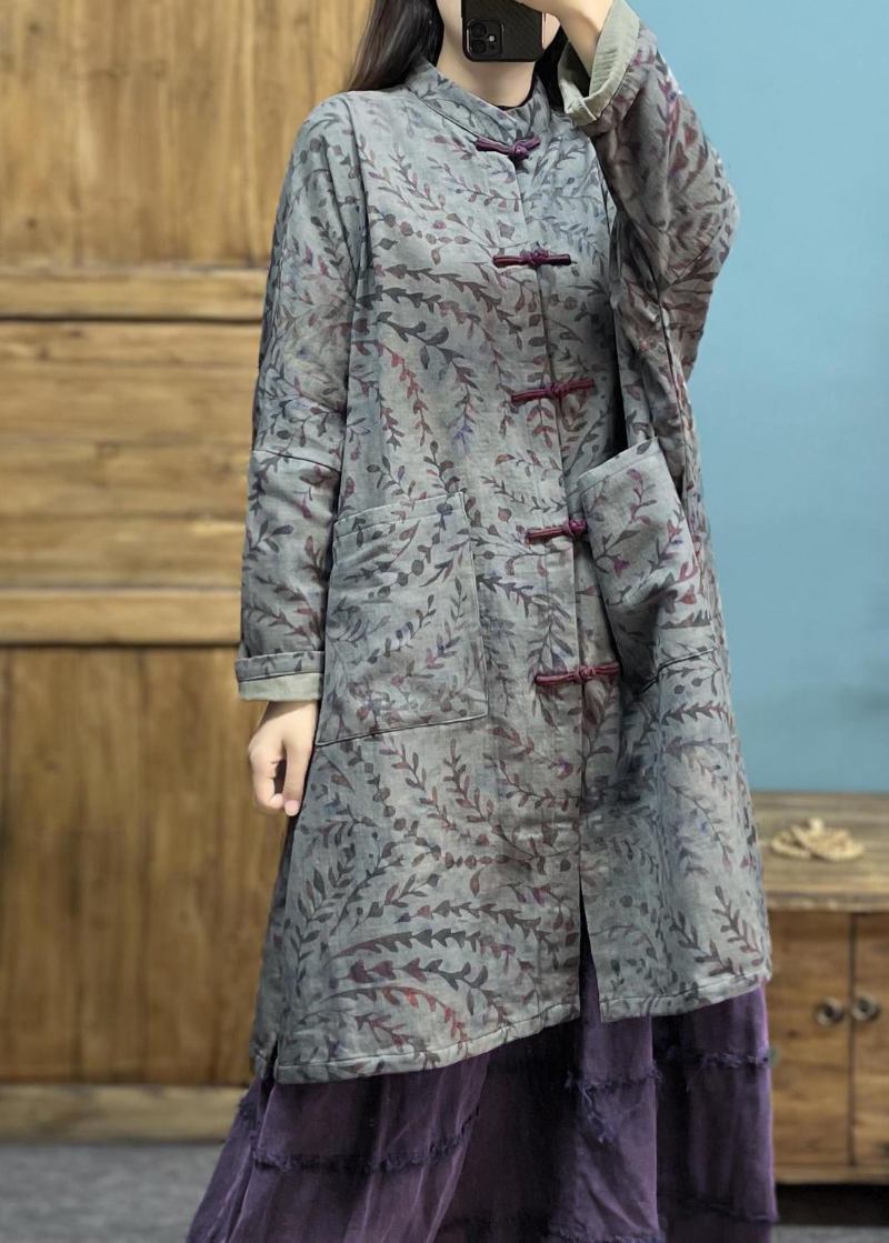 Baumwoll-trenchcoat Mit Blauem Print Und Chinesischen Knöpfen Frühling - Damen-Trenchcoats