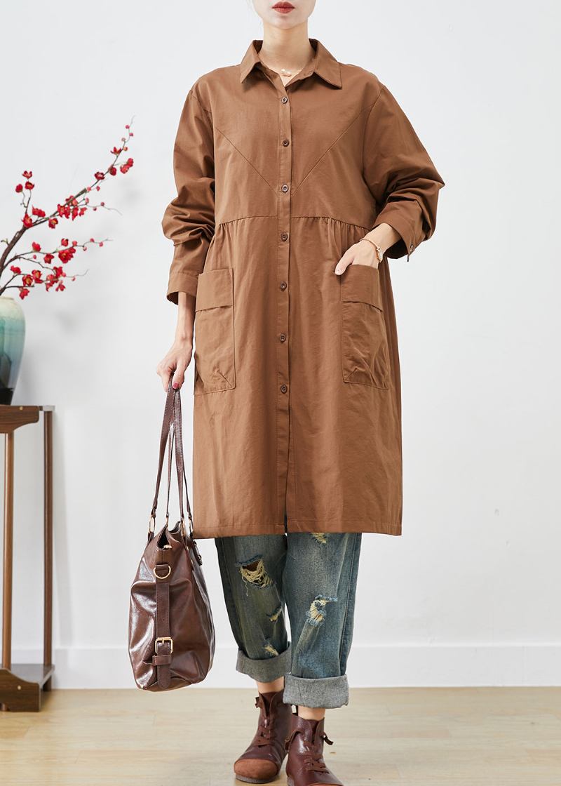 Bio-kaffee Übergroße Patchwork-taschen Baumwolle Trenchcoats Herbst - Damen-Trenchcoats