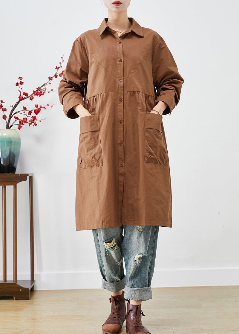 Bio-kaffee Übergroße Patchwork-taschen Baumwolle Trenchcoats Herbst - Damen-Trenchcoats