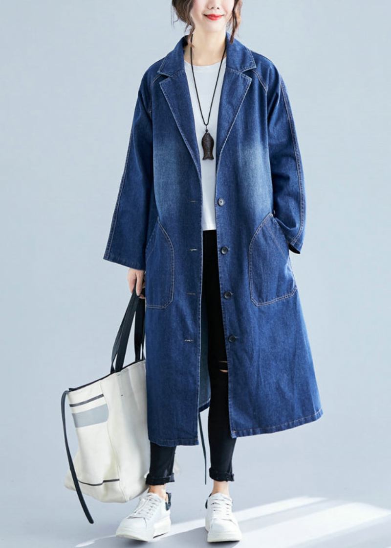 Blaue Denim-trenchcoats Übergroße Taschen Herbst