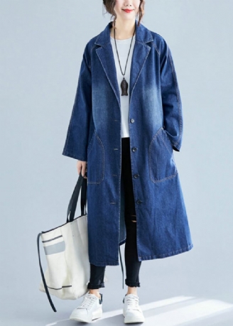 Blaue Denim-trenchcoats Übergroße Taschen Herbst