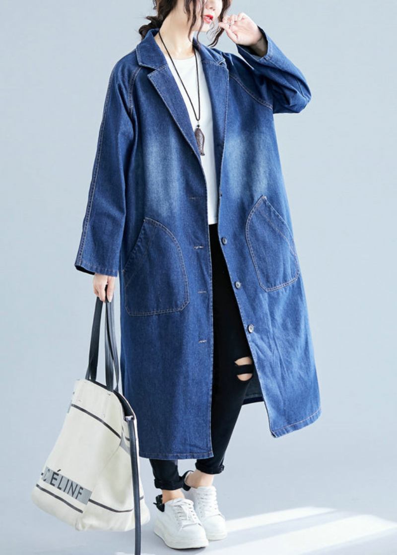 Blaue Denim-trenchcoats Übergroße Taschen Herbst - Damen-Trenchcoats