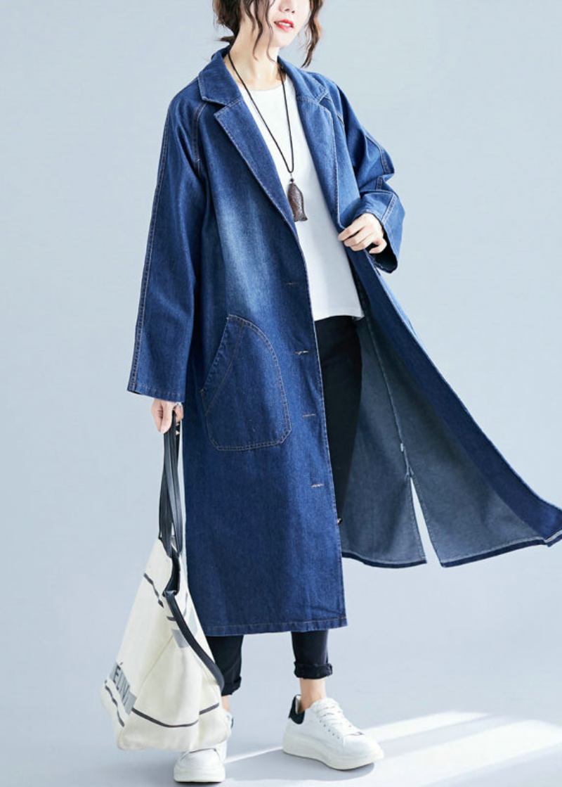 Blaue Denim-trenchcoats Übergroße Taschen Herbst - Damen-Trenchcoats