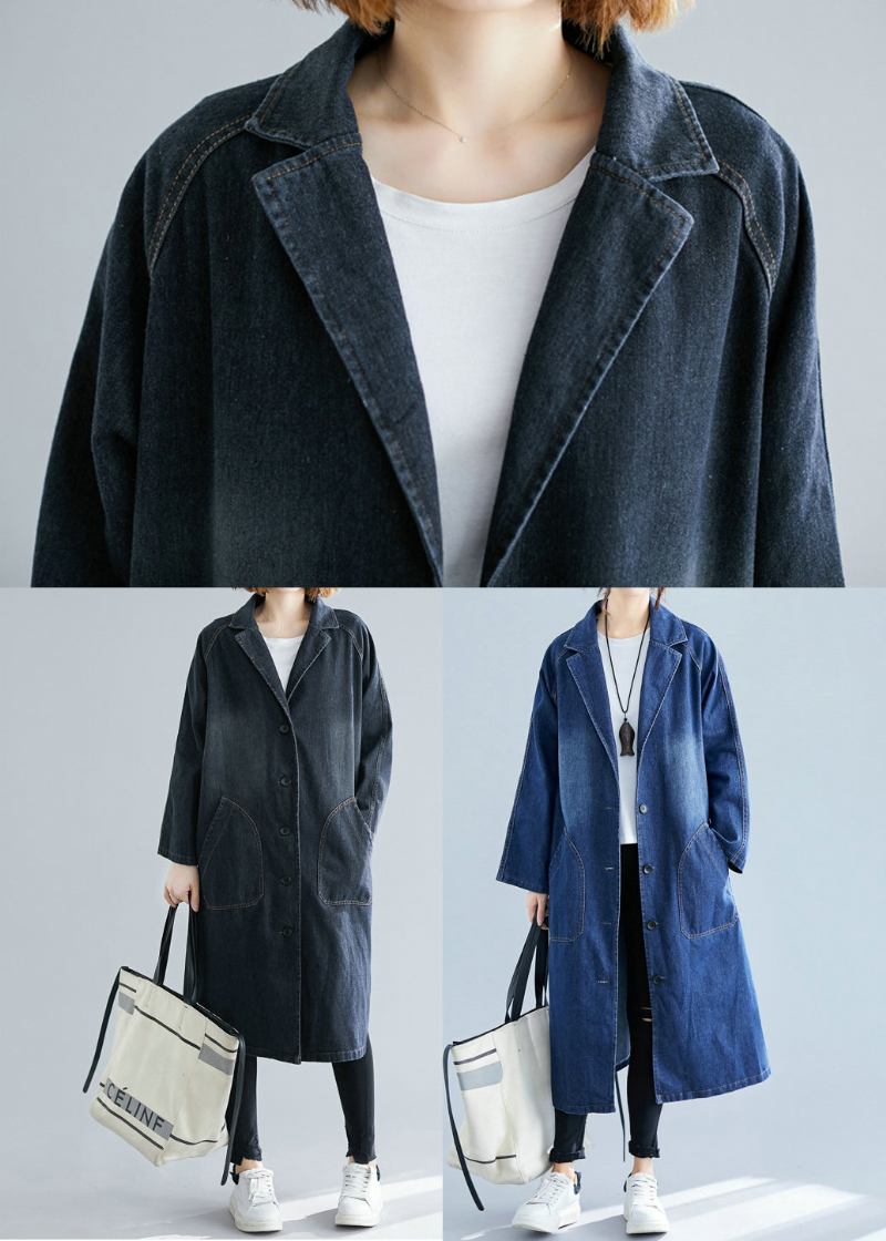 Blaue Denim-trenchcoats Übergroße Taschen Herbst - Damen-Trenchcoats