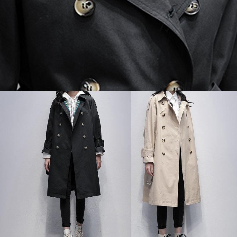 Bohemian Einkerbung Taillenbund Feiner Trenchcoat Schwarz Knielange Mäntel - Damen-Trenchcoats