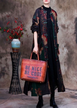 Bohemian Grün Print Patchwork Seite Offen Orientalischen Knopf Baumwolle Trenchcoat Langarm