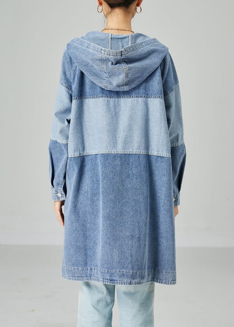 Bohemian Hellblau Übergroßen Patchwork Baumwolle Denim Mantel Frühling - Damen-Trenchcoats