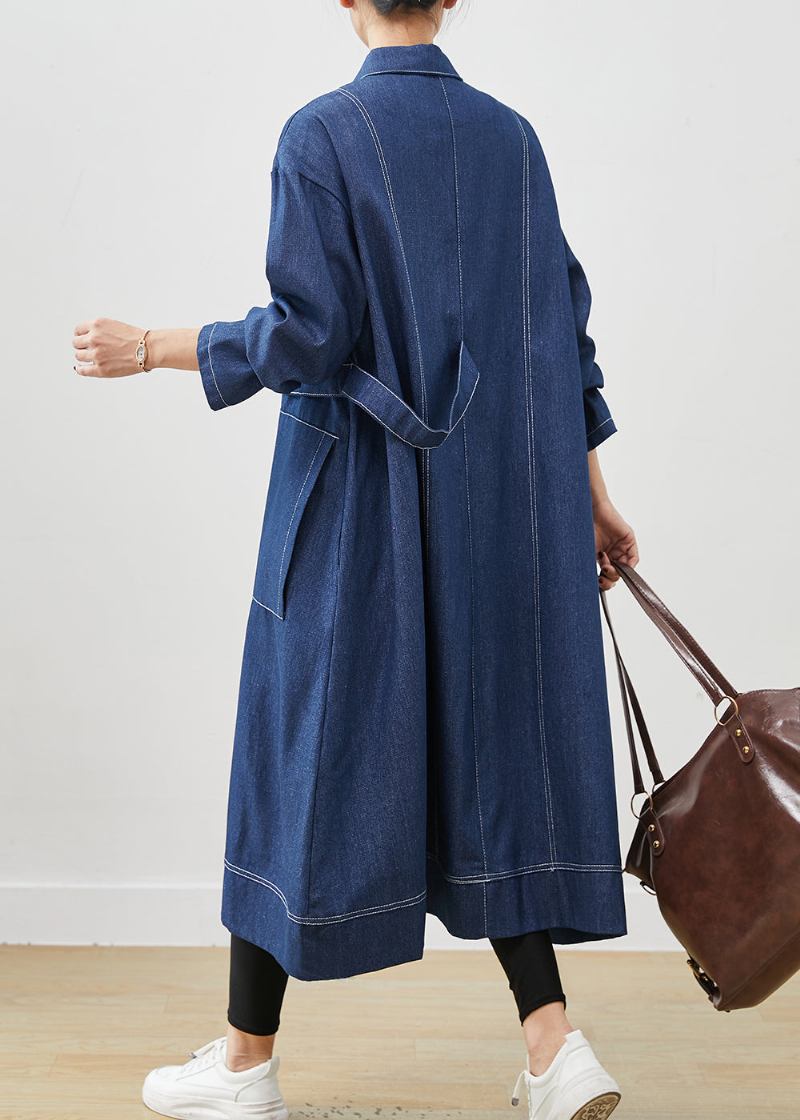 Bohemian Marineblauer Übergroßer Denim-trenchcoat Mit Taschen Frühling - Damen-Trenchcoats