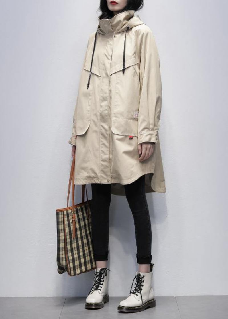 Böhmische Khaki-oberbekleidung Mit Buchstaben Modeideen Damenmäntel Mit Kapuze Und Reißverschluss - Damen-Trenchcoats