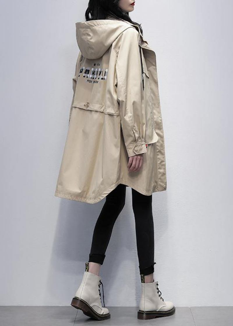 Böhmische Khaki-oberbekleidung Mit Buchstaben Modeideen Damenmäntel Mit Kapuze Und Reißverschluss - Damen-Trenchcoats