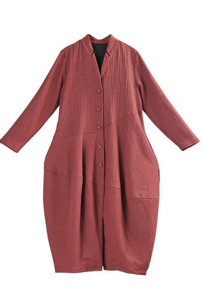 Boho Trenchcoat Aus Schwarzem Leinen Mit Langen Knöpfen - Schwarz