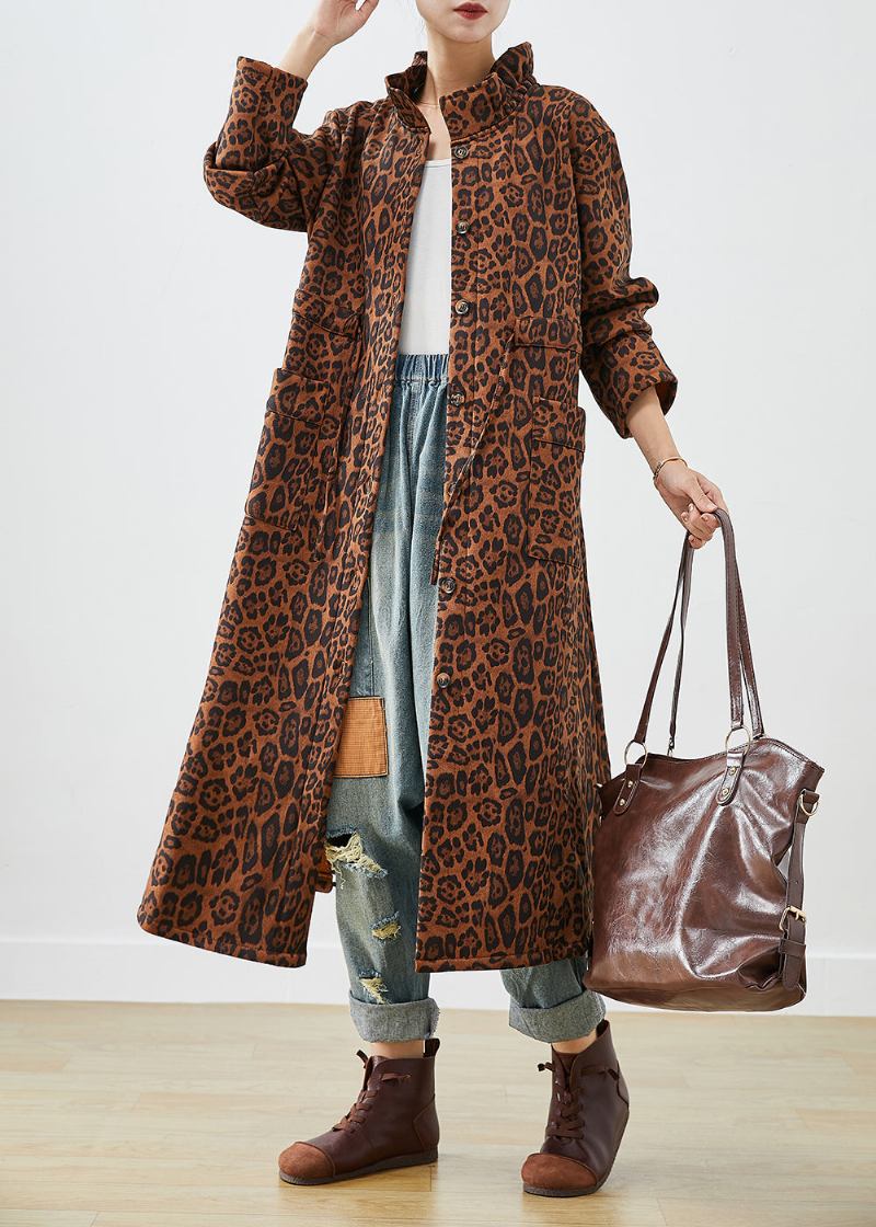 Boho Übergroße Trenchcoats Aus Baumwolle Mit Leopardenmuster Für Den Herbst