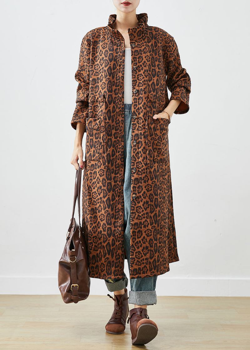 Boho Übergroße Trenchcoats Aus Baumwolle Mit Leopardenmuster Für Den Herbst - Damen-Trenchcoats