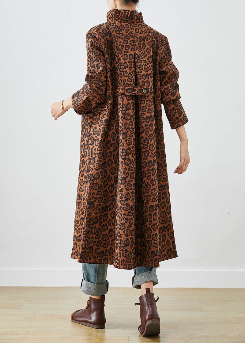 Boho Übergroße Trenchcoats Aus Baumwolle Mit Leopardenmuster Für Den Herbst - Damen-Trenchcoats