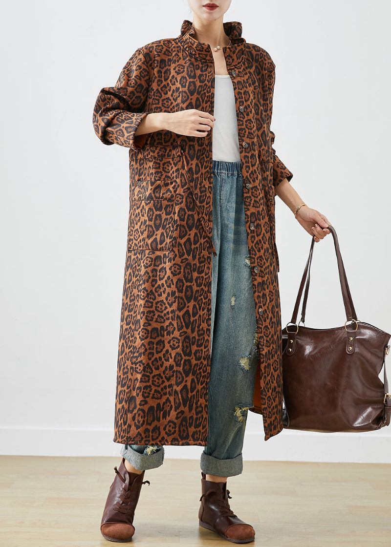 Boho Übergroße Trenchcoats Aus Baumwolle Mit Leopardenmuster Für Den Herbst - Damen-Trenchcoats