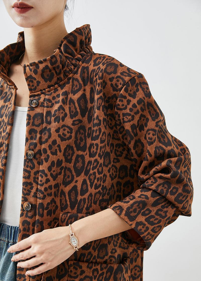 Boho Übergroße Trenchcoats Aus Baumwolle Mit Leopardenmuster Für Den Herbst - Damen-Trenchcoats