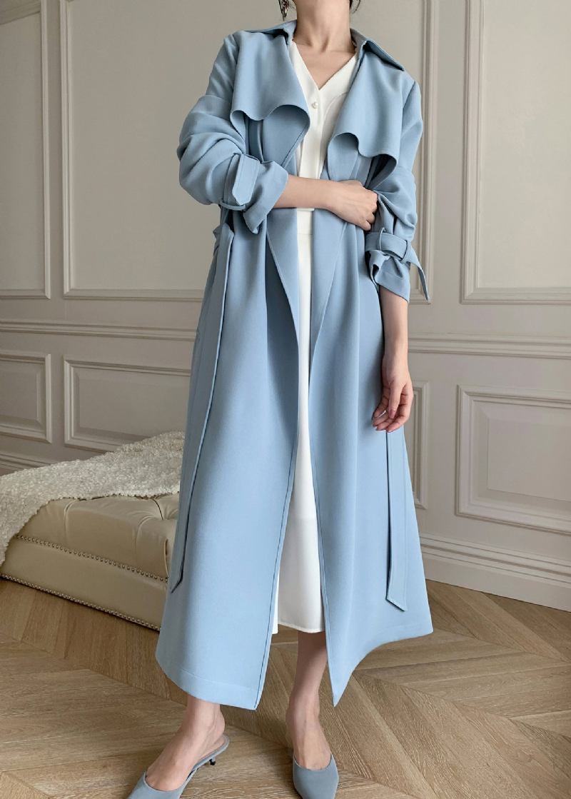 Boutique Blau Peter Pan Kragen Taschen Trenchcoats Lange Ärmel - Blau