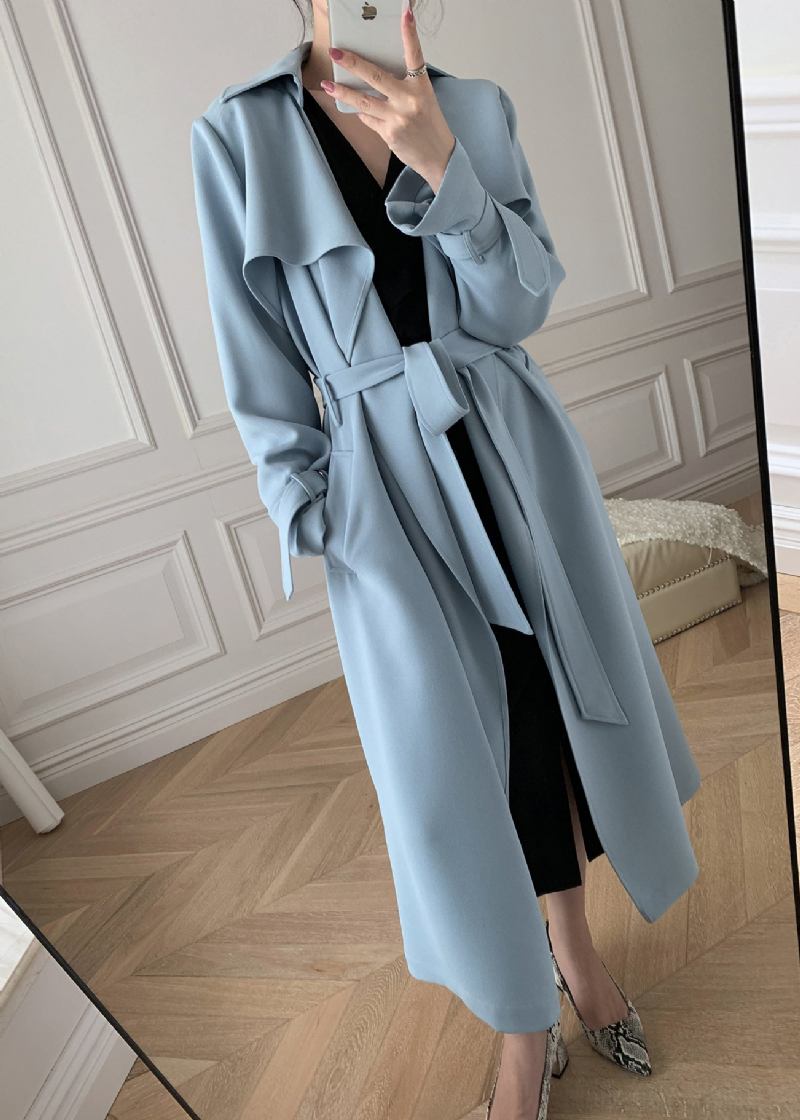 Boutique Blau Peter Pan Kragen Taschen Trenchcoats Lange Ärmel - Blau