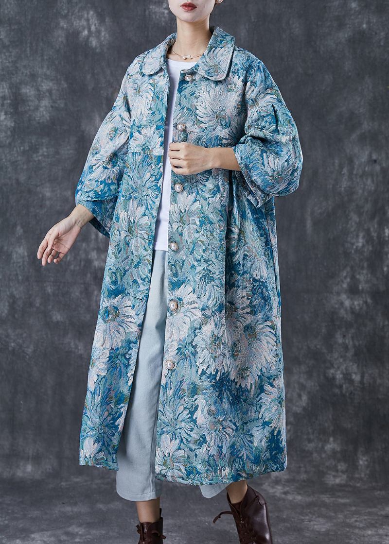 Boutique Blau Übergroße Daisy Print Baumwolle Trenchcoats Frühling