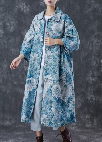 Boutique Blau Übergroße Daisy Print Baumwolle Trenchcoats Frühling