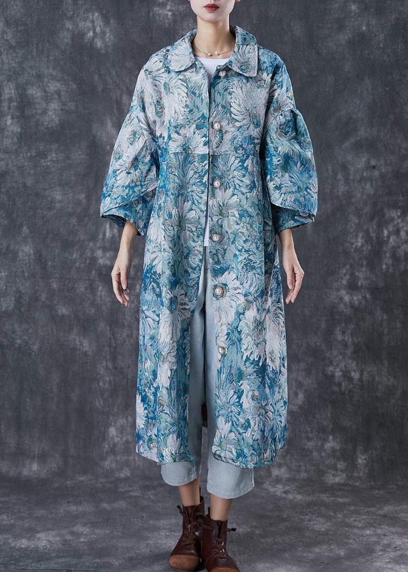 Boutique Blau Übergroße Daisy Print Baumwolle Trenchcoats Frühling - Damen-Trenchcoats