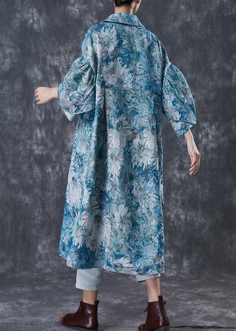 Boutique Blau Übergroße Daisy Print Baumwolle Trenchcoats Frühling - Damen-Trenchcoats