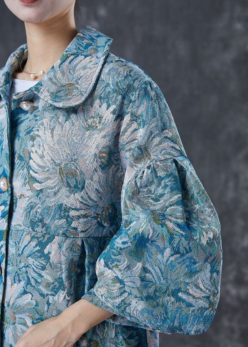 Boutique Blau Übergroße Daisy Print Baumwolle Trenchcoats Frühling - Damen-Trenchcoats