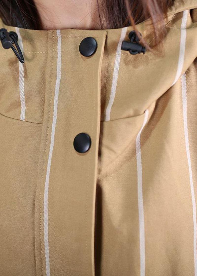 Boutique Frauen Casual Mäntel Herbst Khaki Gestreiften Kapuze - Damen-Trenchcoats