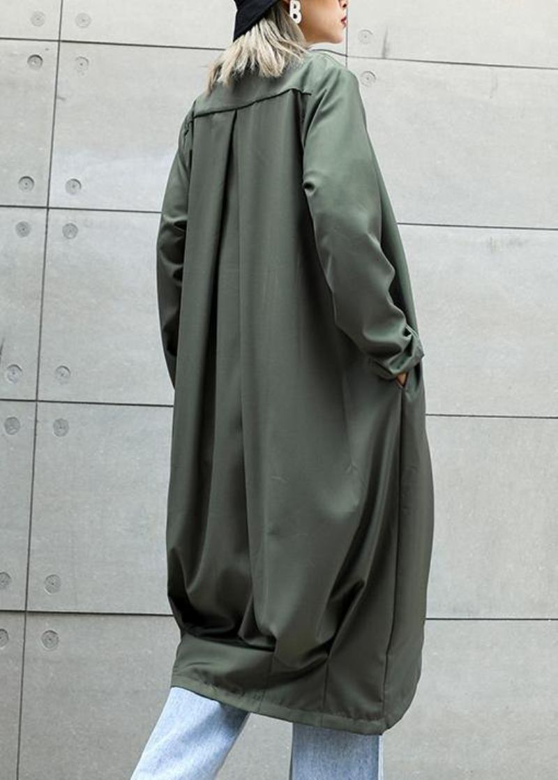 Boutique Grau Grün Mäntel Frauen Übergroßen Maxi-mantel Gekerbte Taschen Asymmetrische Oberbekleidung - Damen-Trenchcoats