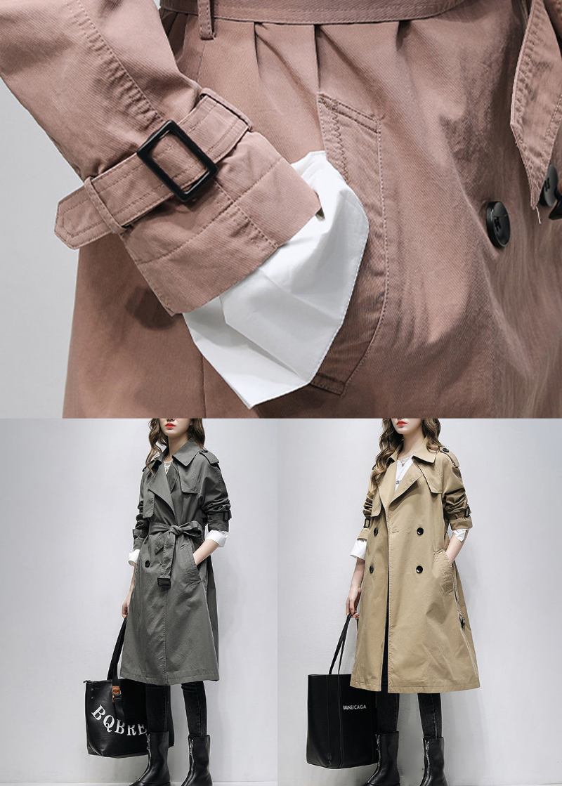 Boutique Grauer Trenchcoat Aus Baumwolle Mit Taschen Und Bindegürtel - Damen-Trenchcoats