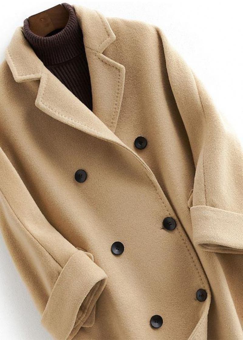 Boutique Khaki Wollmantel Frauen Plus Größe Langen Mantel Doppelreiher Wolle Kerb Outwear - Damen-Trenchcoats