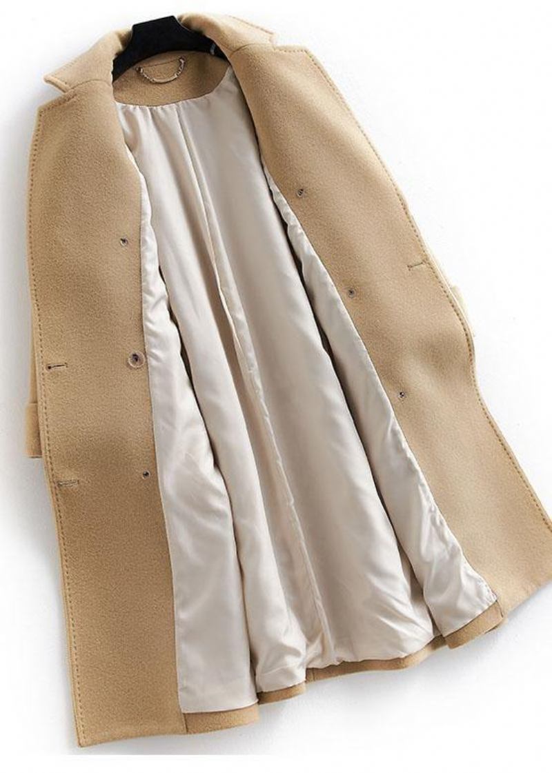 Boutique Khaki Wollmantel Frauen Plus Größe Langen Mantel Doppelreiher Wolle Kerb Outwear - Damen-Trenchcoats