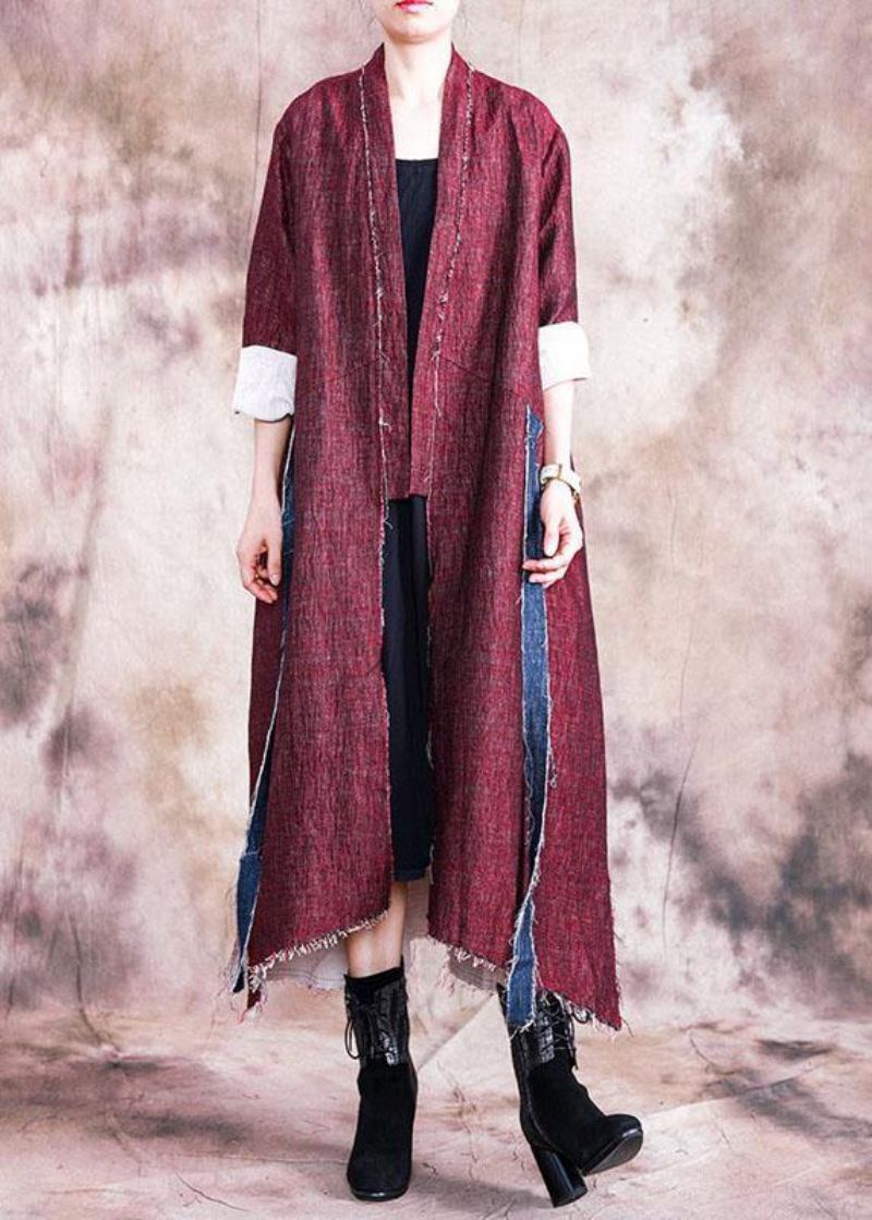 Boutique Oversize Langen Mantel Herbst Frauen Mäntel Rot Asymmetrische Patchwork